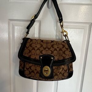 Coach Brown and Black Signature Shoulder Bag